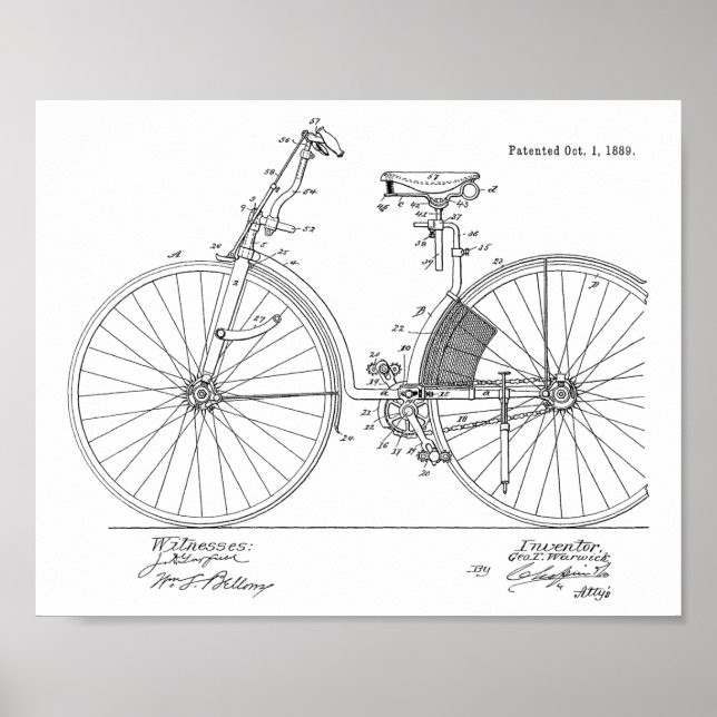 impressão de arte patenteada da bicicleta de 1889 (Frente)
