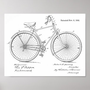 impressão de arte patenteada da bicicleta de 1892