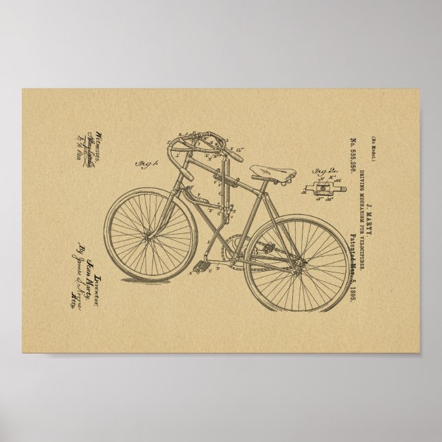 impressão de arte patenteada da bicicleta de 1895 (Frente)