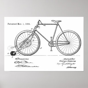 Impressão de arte patenteada de bicicleta de 1898