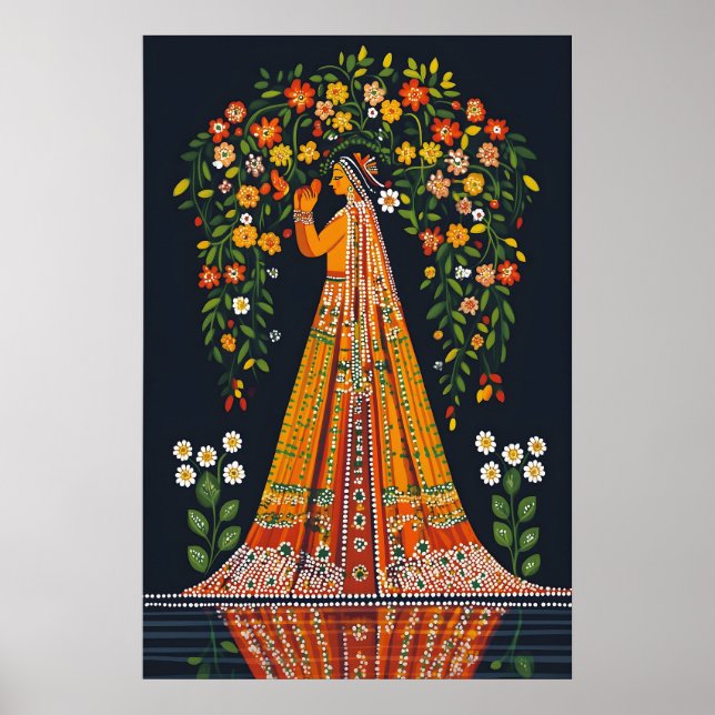 Impressão de Arte Pichwai Mulher Tradicional India (Frente)