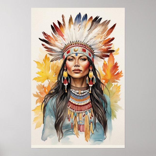 Impressão de Arte por Aquarela Nativa Americana (Frente)
