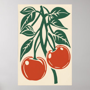 Impressão de Arte Retro Cereja - Parede da Cozinha