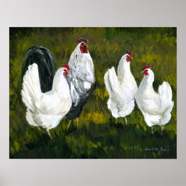 impressão de Arte "Rooster & Hens" (Frente)