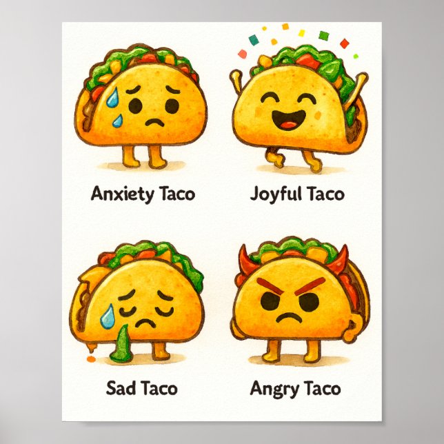 Impressão de Arte Sentimentos de Taco Engraçados Q (Frente)