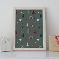 Impressão de Arte Verde de Muro de Natal Moderno