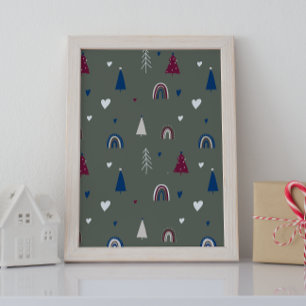 Impressão de Arte Verde de Muro de Natal Moderno