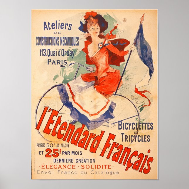 Impressão de Arte Vintage, Bicicleta Francesa (Frente)