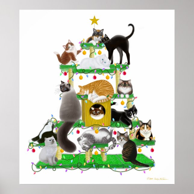 Impressão de Árvore de Gato de Natal (Frente)
