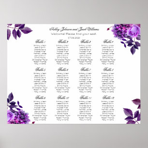 Impressão de assentos florais roxos. Casamento Lil