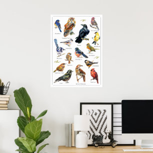 Impressão de aves pintadas manualmente