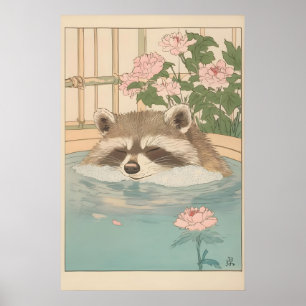 Impressão de Banheiro de Guaxinim Japonês Vintage