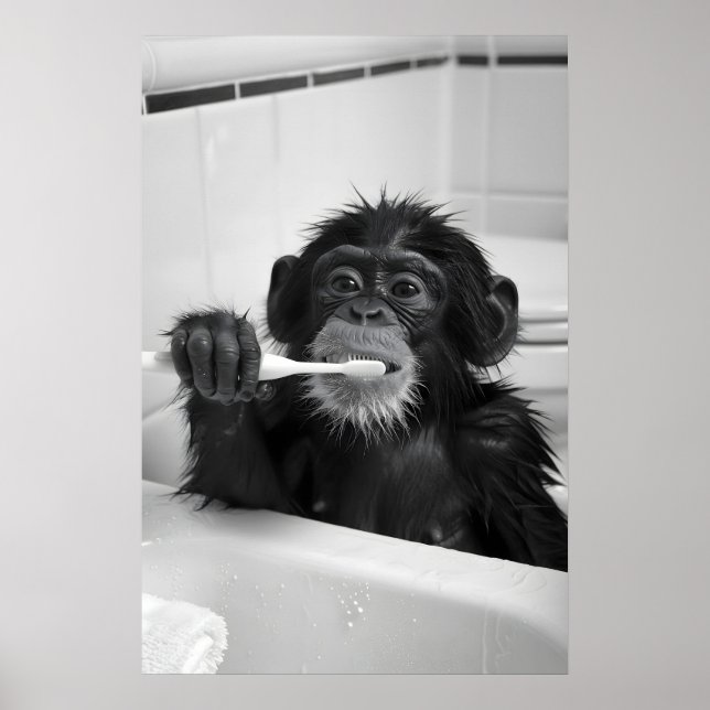 Impressão de Banheiro de Macaco Engraçado Estilo V (Frente)