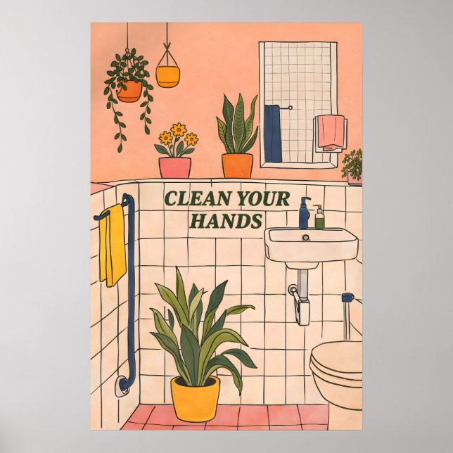 Impressão de Banheiro Ilustrada, Casa Moderna e Di (Frente)