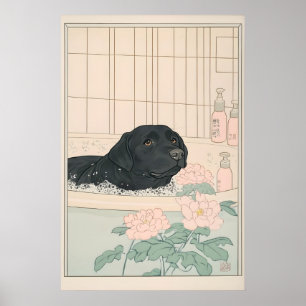 Impressão de Banheiro Labrador Preto Japandi Ukiyo