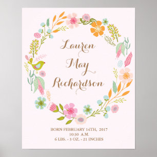 Impressão de bebê nascente de flores para uma meni