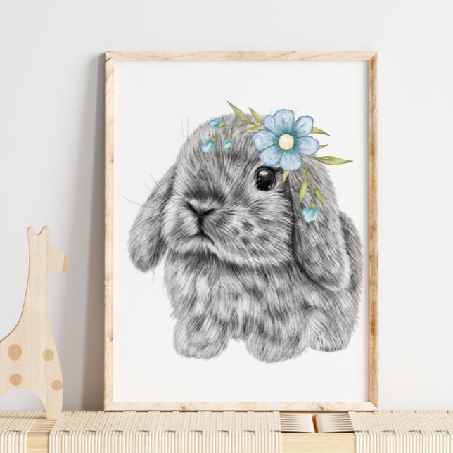 Impressão de Berçário Bunny Blue Bow | Impressão d (Criador carregado)