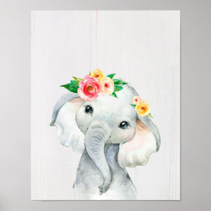 Impressão de Berçário de Elefante Bebê em Aquarela