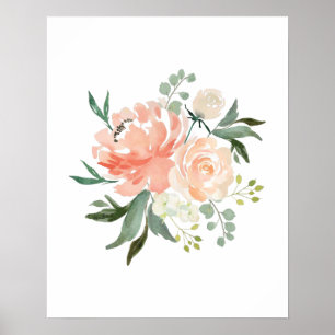 Impressão de berçário de flores de pêssego em aqua