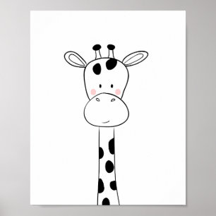 Impressão de berçário de girafa preto e branco mod
