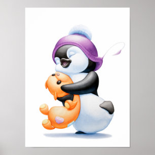 Impressão de berçário de Pinguim e Ursinho de Pelú