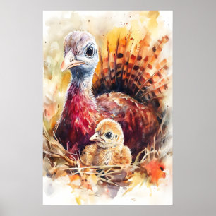 Impressão de Berçário em Aquarela de Mãe e Bebê Pe