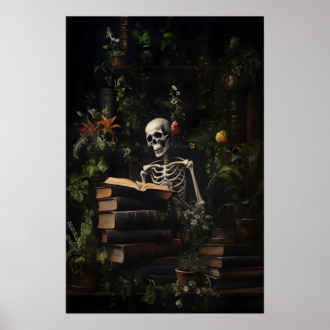 Impressão de Biblioteca Esqueleto Botânico, Dark A (Frente)