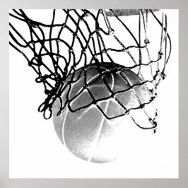 Impressão de Bola de Basquete B&W Quadrada e Rede