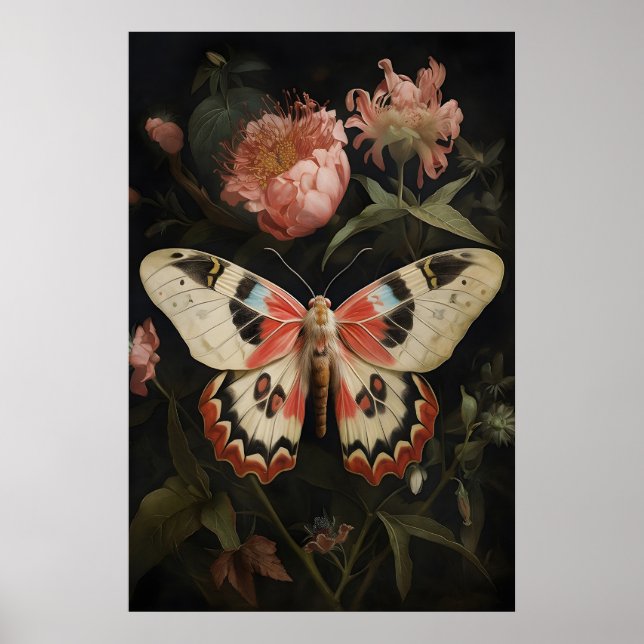 Impressão de Borboleta de Mariposa Floral, Parede  (Frente)