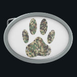 Impressão de Cachorro de Camo Distante<br><div class="desc">Um estilo de desenho animado de impressão de pata de cachorro de camo com efeito aflitivo aplicado à imagem. Fechos de cinto personalizados. Ideia de presente para amantes de cães.</div>