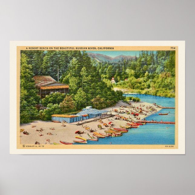 Impressão de cartão postal antigo da Praia do Rio  (Frente)