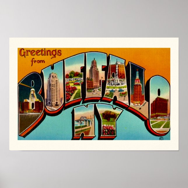 Impressão de cartão postal antigo de Buffalo Nova  (Frente)
