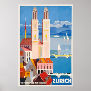 Impressão de Cartaz de Viagem Antiga Zurique Suíça