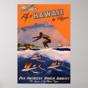 Impressão de Cartaz de Viagem Pan Am Hawaii anos 1