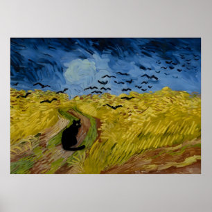 Impressão de Cat Vincent Van Gogh Wheatfield com C