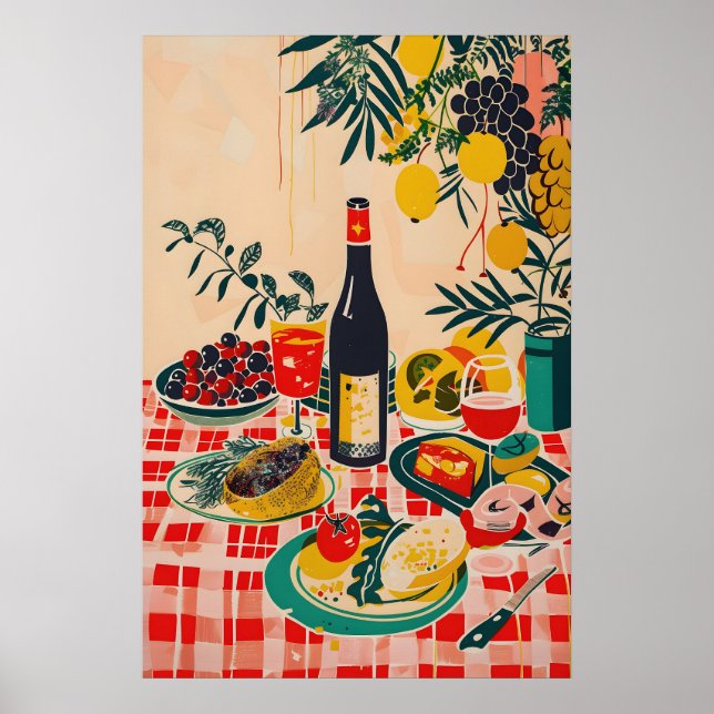 Impressão de comida em xadrez vermelho inspirada e (Frente)