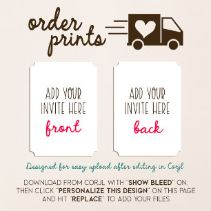 Impressão de convite em forma de tíquete 5 x 7"