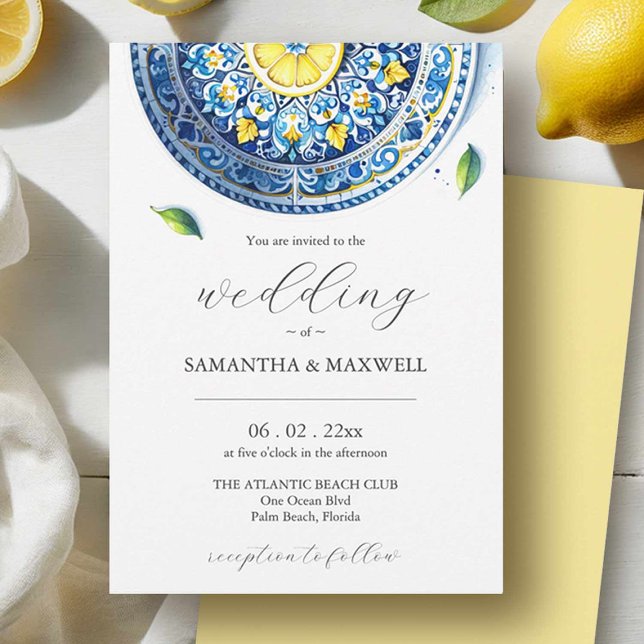 Impressão de Convites de Casamento Azul e Amarelo (Blue and yellow wedding invitation party of a stationery suite.)