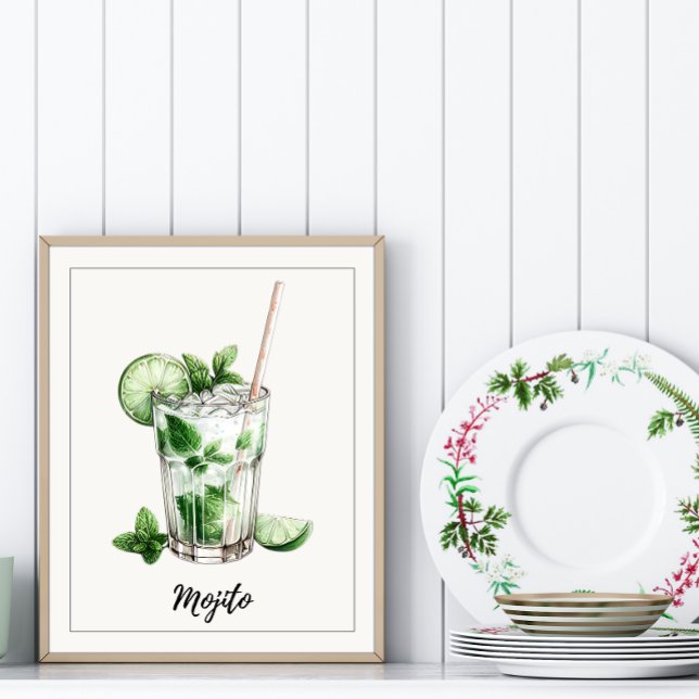Impressão de Coquetel de Watercolor Mojito Bar (Criador carregado)