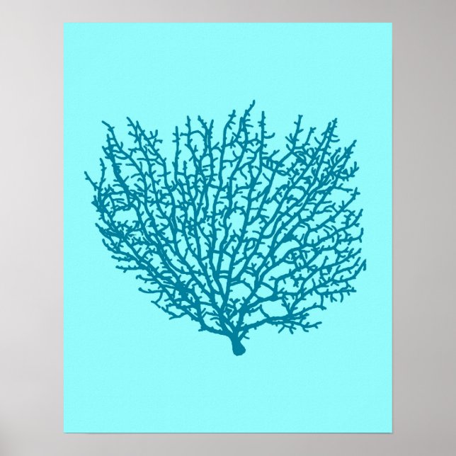 Impressão de Coral de Ventilador, Turquesa sobre f (Frente)