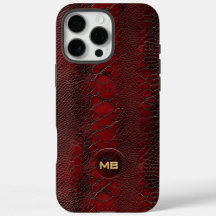Impressão de Couro de Snakeskin Vermelho, em Monog