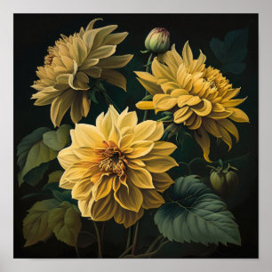 Impressão de Dahlias Flor Amarelo