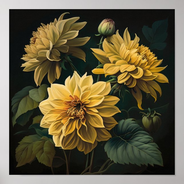 Impressão de Dahlias Flor Amarelo (Frente)