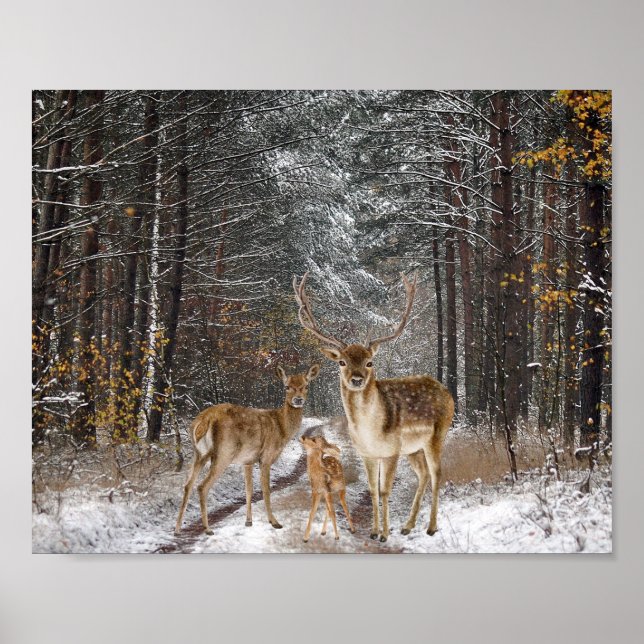 Impressão de Decoupage de Aquarela da Família Deer (Frente)