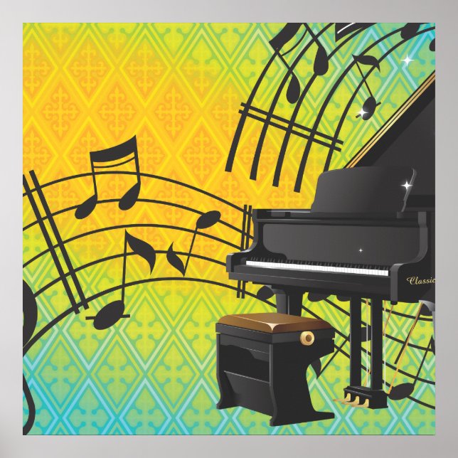 Impressão de desenho animado de piano de cauda (Frente)