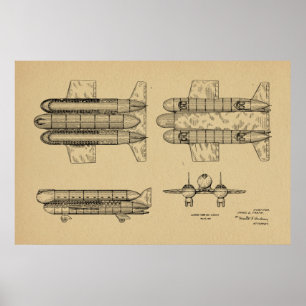 impressão de Desenho de Arte de Aeronaves de 1950
