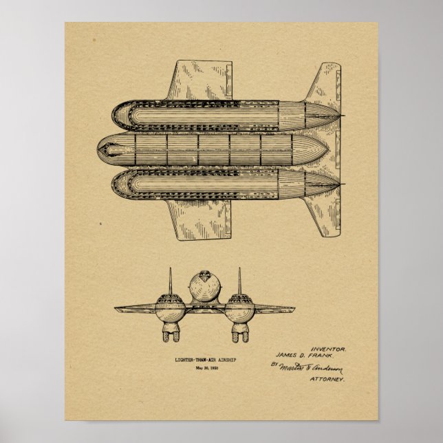 impressão de Desenho de Arte de Aeronaves de 1950 (Frente)