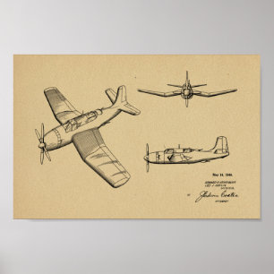 impressão de Desenho de Arte de Avião Militar 1946