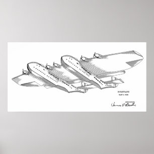 impressão de Desenho de Arte de Avião Oceano de 19