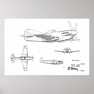 Impressão de desenho de arte de aviões WW2 1946